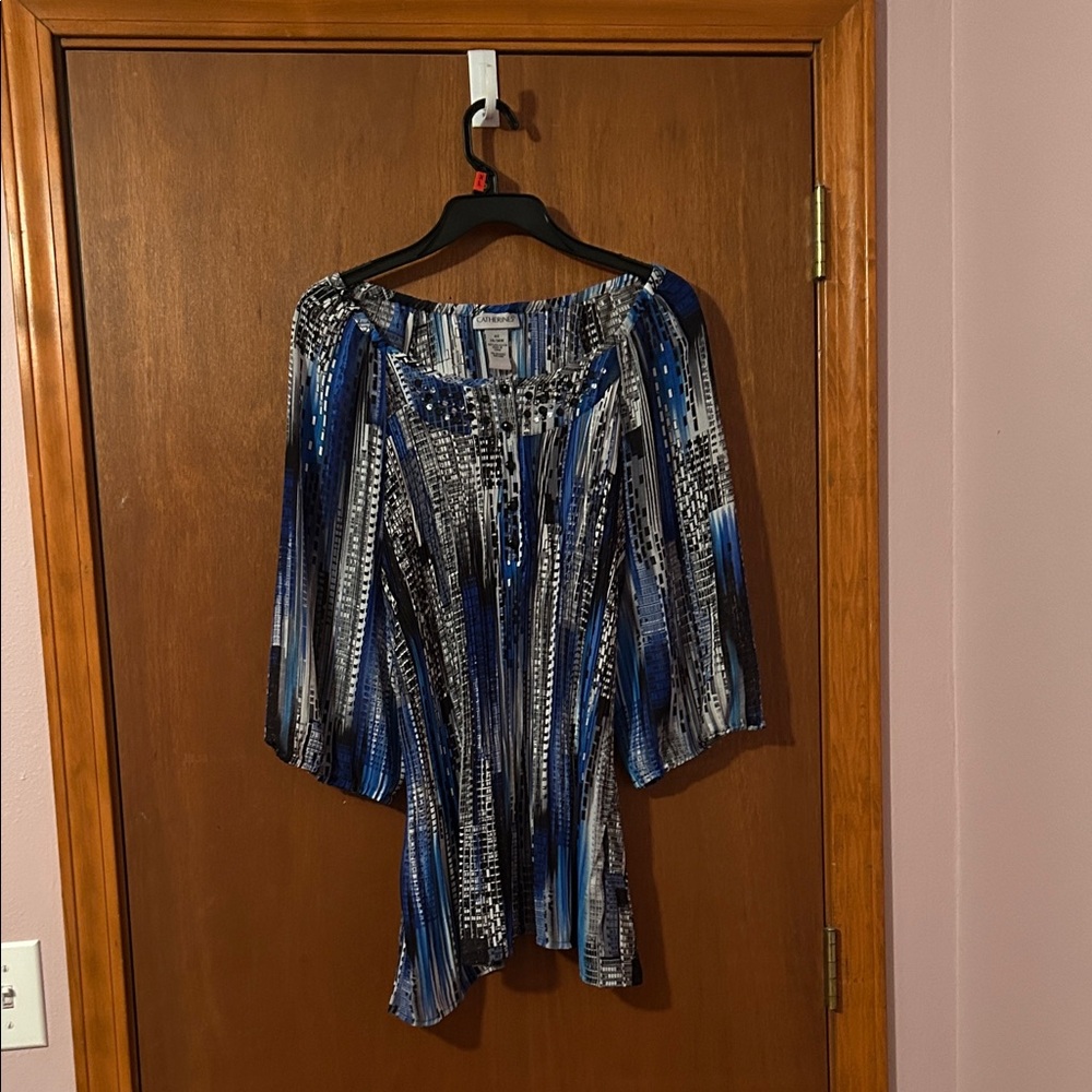 Catherines Striped Blue and Black Blouse